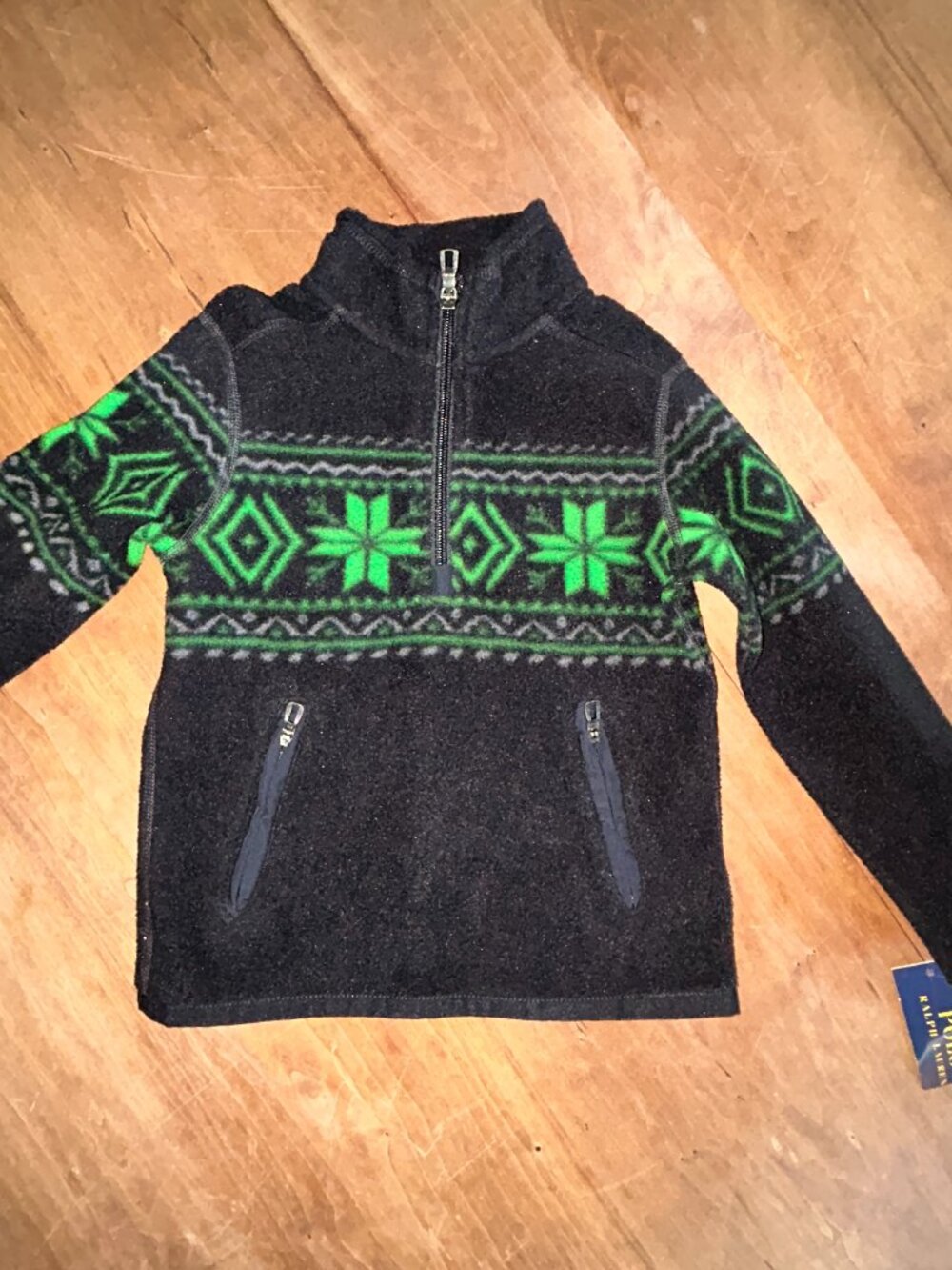 Polo Ralph Lauren 1/4 Zip Fleece, Boys Sz 3/3T, Black with Green, Nordic, NWT
